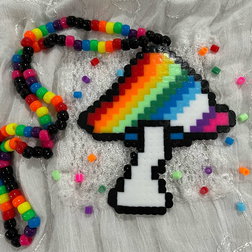 Rainbow Mushroom Perler Necklace